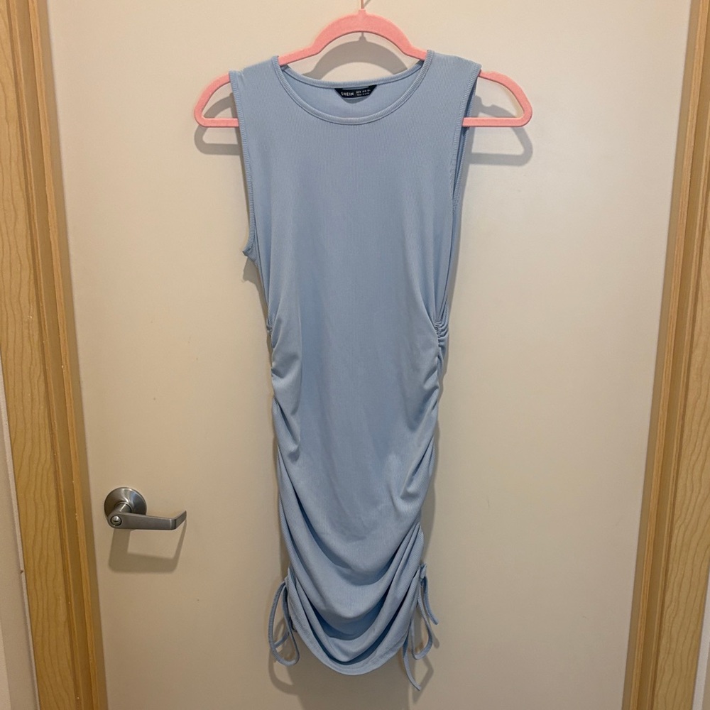 Powder Blue Sleeveless Ruched Dress